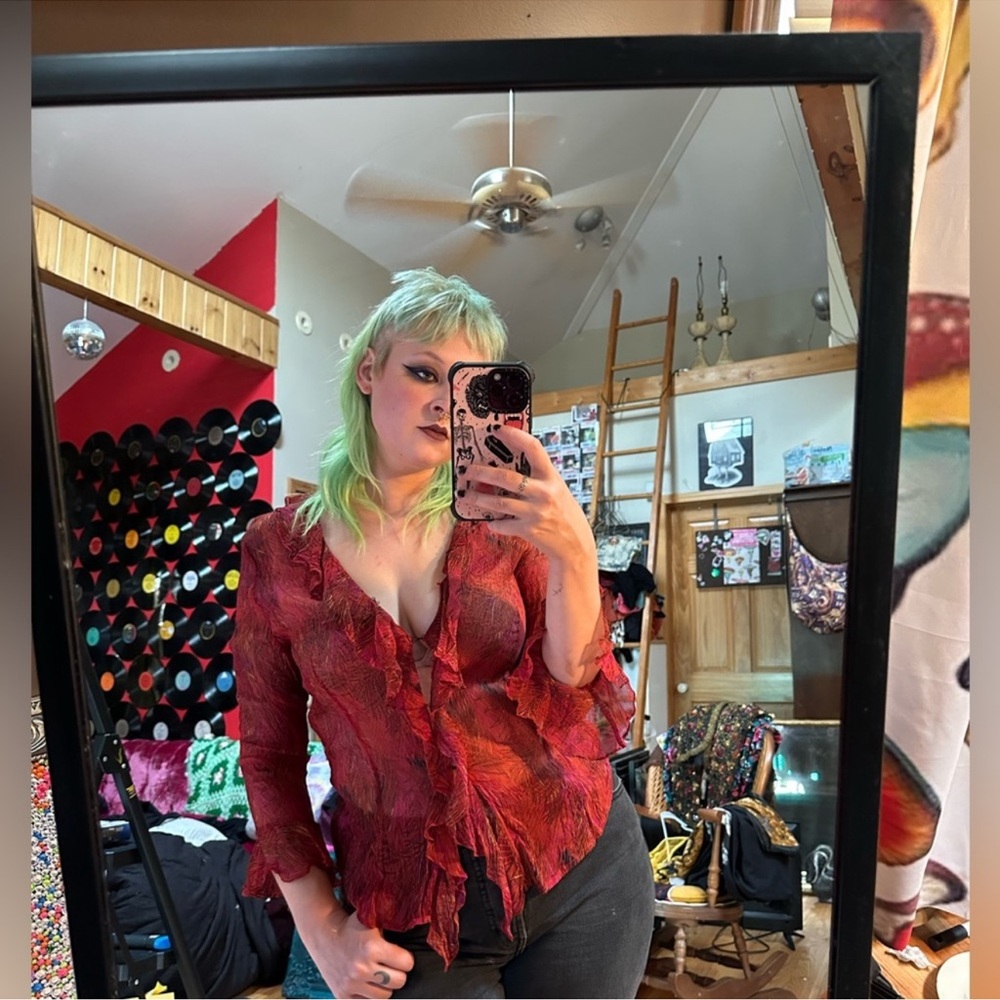 Women's Red Ruffled y2k top